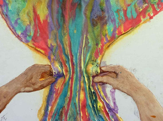 Unique 3D Artwork: The Dyer - Sculpted Hands on Canvas by Tracey Murrell
